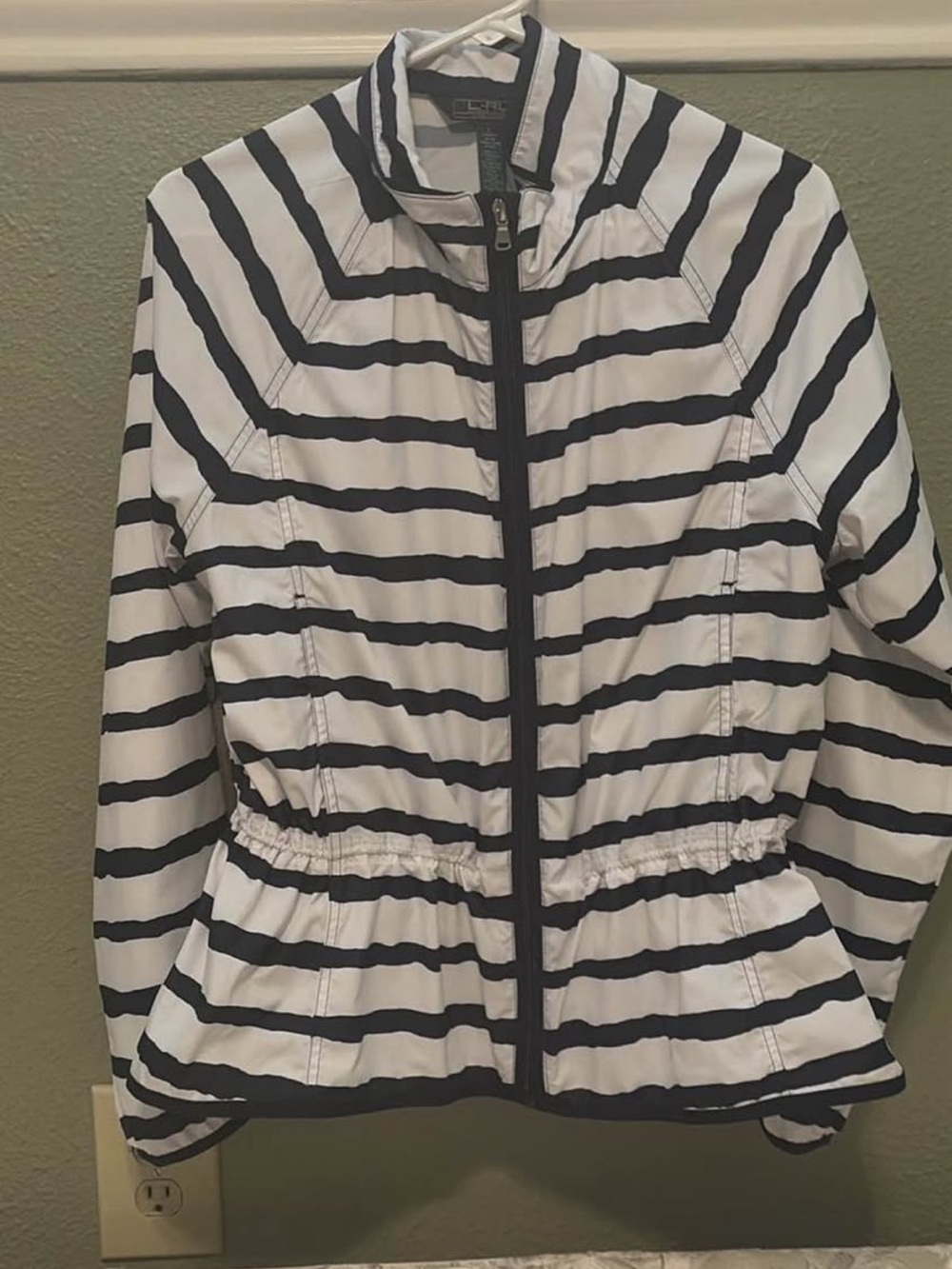 Polo by Ralph Lauren White and Navy Striped Zip Bomber Jacket